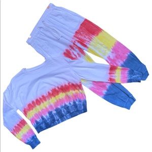 BLOOM + POP Tie Dye Cropped Sweater Track Pant Set